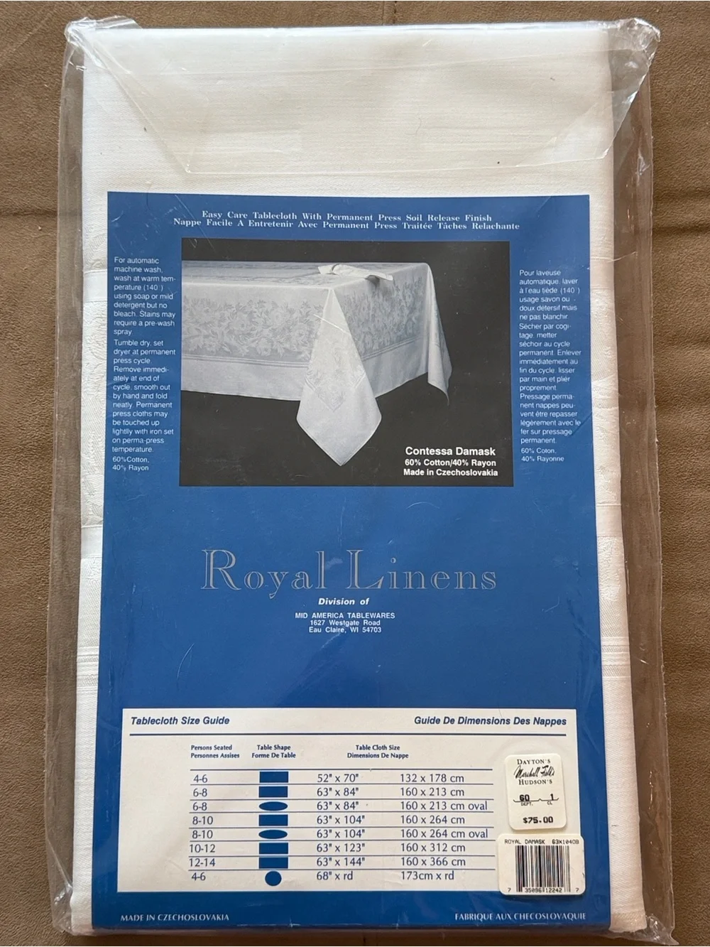 White Tablecloth Contessa Royal Damask Oblong Bridal *See Photos for size*
